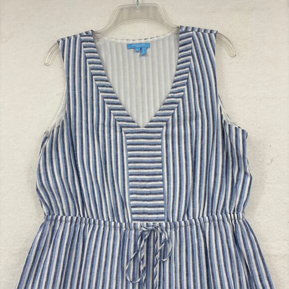 Draper James RSVP Dress Womens Size L Blue Stripe Linen Blend Lined Sundress - Picture 4 of 13